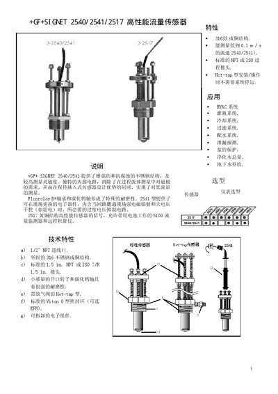 GF+SI 2540/2541/2517 Flow Sensor Installation Guide - cover page