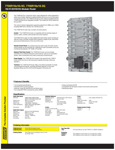 everlz 7700R16x16-HD 7700R16x16-3G 16x16 SD/HD/3G Modular Router Manual