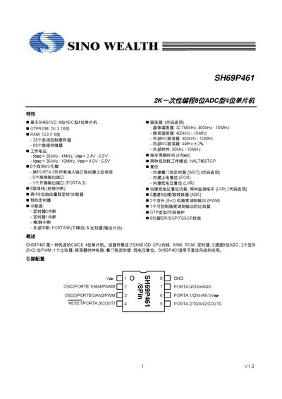 SINO SH69P461 Microcontroller Programming Manual