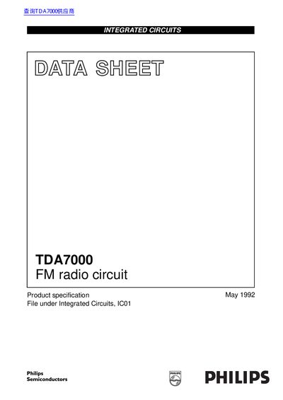 Philips TDA7000 Datasheet - cover page