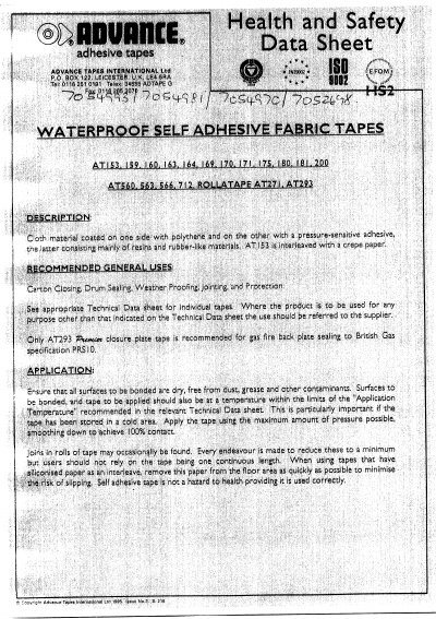 ADVANCE TAPES Health Safety Data sheet - cover page