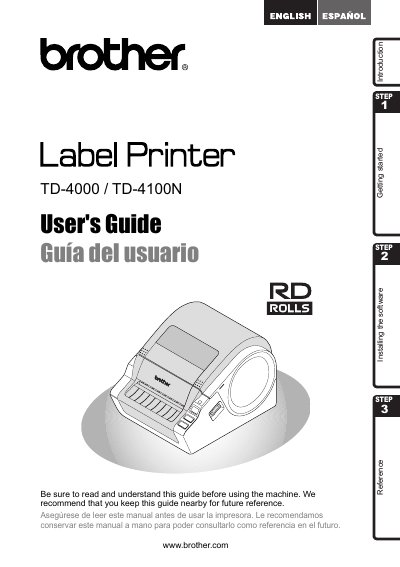 Brother TD-4000/TD-4100N Label Printer User's Guide - cover page