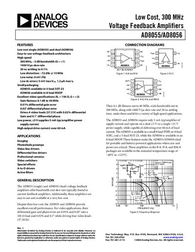 Analog Devices AD8055/AD8056 Datasheet - cover page