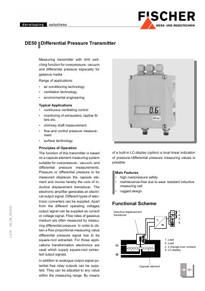 FISCHER DE50 Differential Pressure Transmitter Product Leaflet - cover page