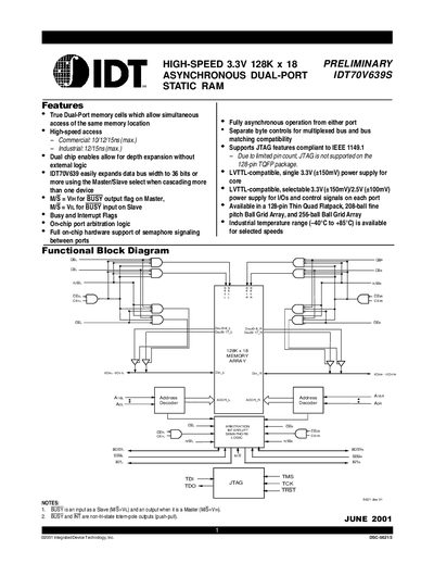 IDT IDT70V639S High-Speed Asynchronous Dual-Port Static RAM Datasheet - cover page
