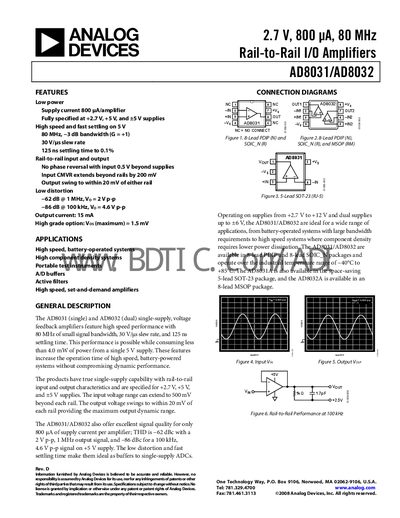 ANALOG DEVICES arithmetic amplifier seriesAD8032 handbook  - cover page