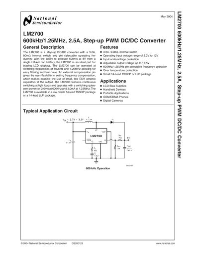 National Semiconductor LM2700 Datasheet - cover page