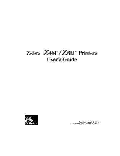 Zebra Z4M/Z6M Barcode Printer User Manual - cover page