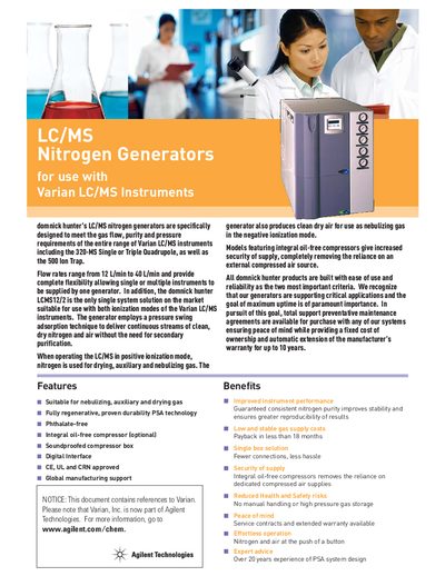 Domnick Hunter LC/MS Nitrogen Generators Product Leaflet - cover page