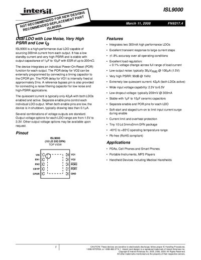 Intersil ISL9000 Dual LDO Datasheet