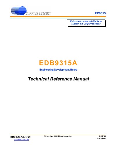 Cirrus Logic EDB9315A Engineering Development Board Technical Reference Manual - cover page
