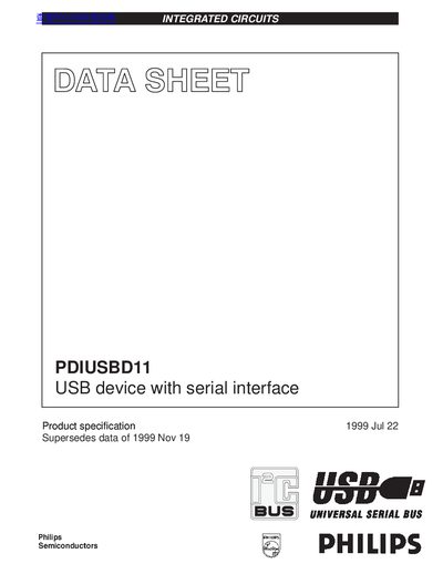 Philips PDIUSBD11 USB Device with Serial Interface Datasheet - cover page