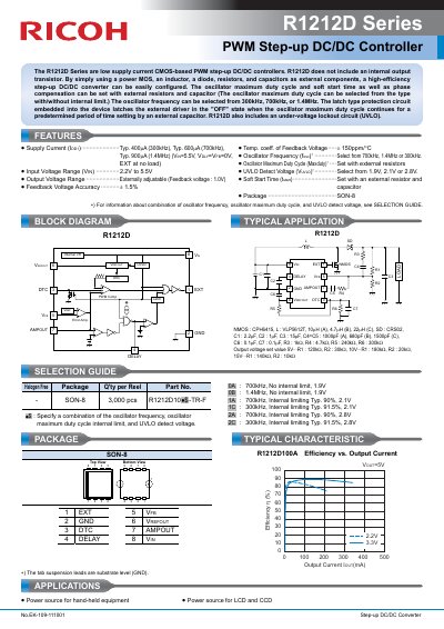 Ricoh R1212D Series PWM Step-up DC/DC Controller Datasheet - cover page