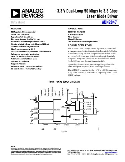 Analog Devices ADN2847 Laser Diode Driver Datasheet - cover page