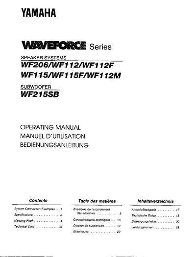 Yamaha WF215SB Subwoofer Operating Manual - cover page