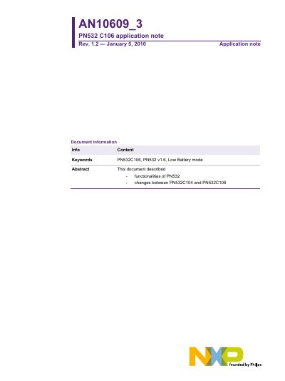 NXP AN10609_3 PN532 C106 application note Rev. 1.2 January 5 2010 Application note - cover page