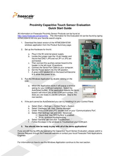 Freescale KITMC33941 Proximity Capacitive Touch Sensor Evaluation Quick Start Guide - cover page