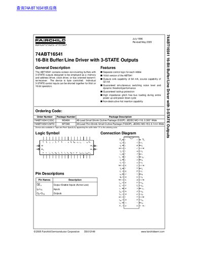 FAIRCHILD semiconductor 74ABT16952 16-Bit Registered Transceiver with 3-STATE Outputs handbook - cover page