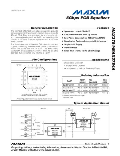 Maxim MAX3784/MAX3784A 5Gbps PCB Equalizer Handbook - cover page