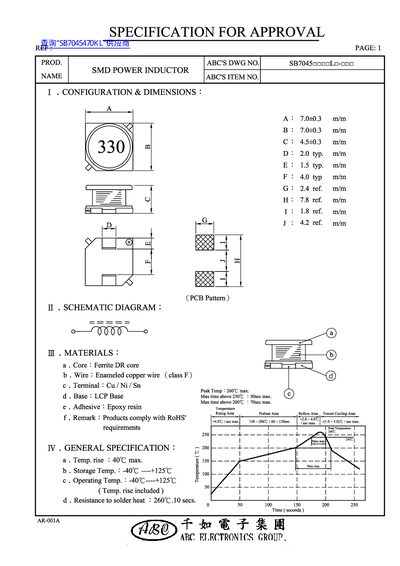 ABC Electronics Group SB7045 SMD Power Inductor Datasheet - cover page