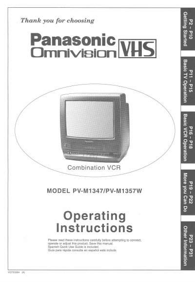Panasonic PV-M1347/PV-M1357W Combination VCR Operating Instructions - cover page