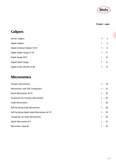 Mahr Calipers and Micrometers Product Catalog - cover page