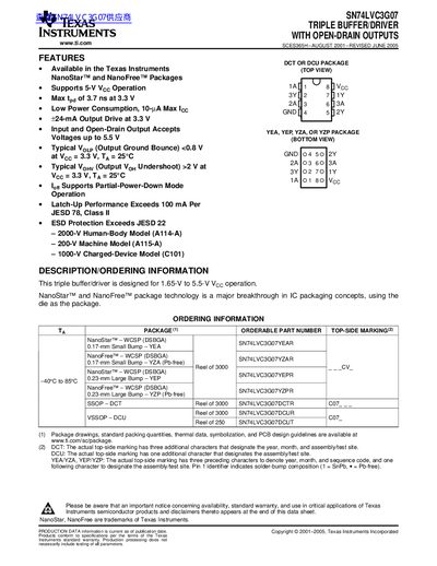 Texas Instruments SN74LVC3G07 Triple Buffer/Driver Datasheet - cover page