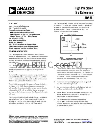 Analog Devices AD586 5 V Voltage Reference Datasheet - cover page
