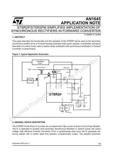 STMicroelectronics AN1645 STSR2P Application Note - cover page