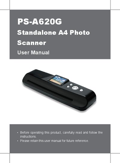 PS A620G Standalone A4 Photo Scanner User Manual - cover page