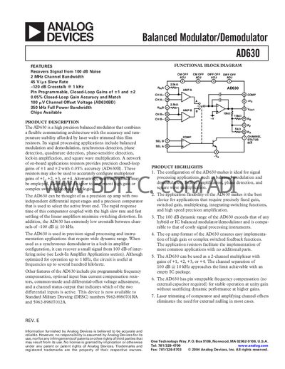 Analog Devices AD630 Balanced Modulator/Demodulator Handbook - cover page