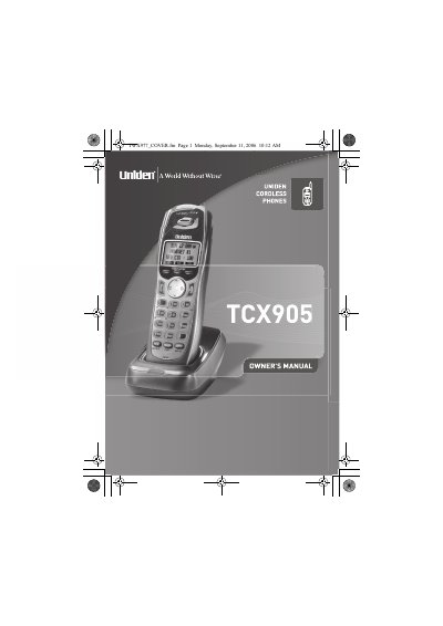 Uniden TCX905 Accessory Handset and Charger User Manual - cover page