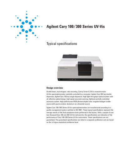 Agilent Cary 100/300 Series UV-Vis Typical Specifications - cover page