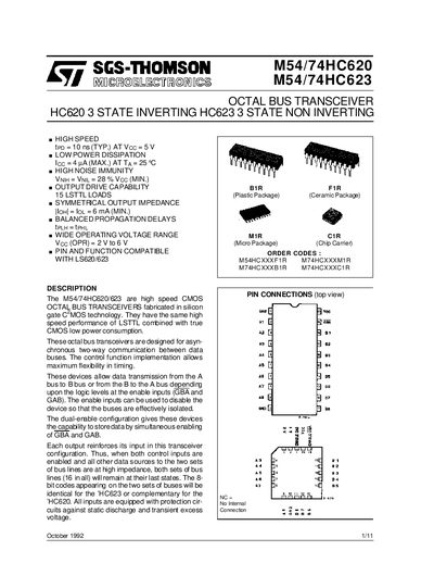ST M54/74HC620 M54/74HC623 Manual - cover page