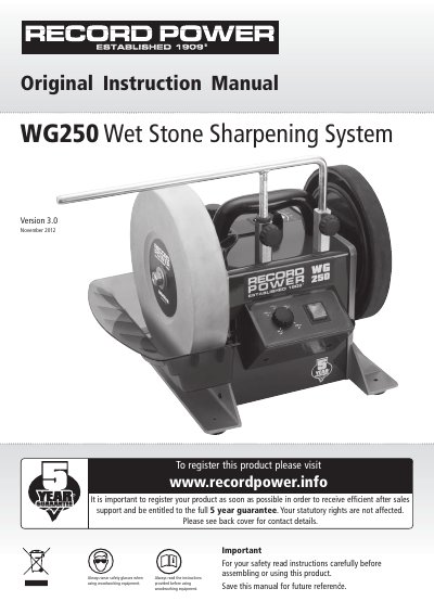 Record Power WG250 Wet Stone Sharpening System Instruction Manual - cover page