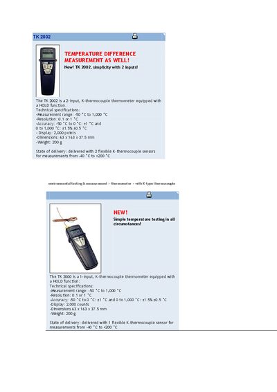Chauvin Arnoux TK 2002 Thermometer Datasheet - cover page