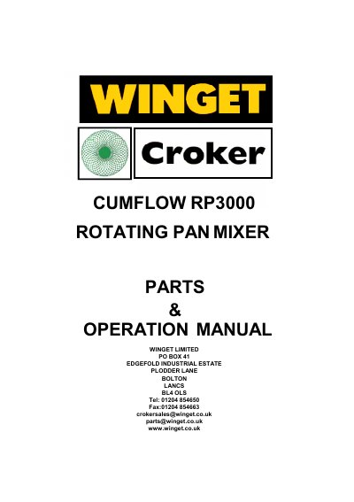 CUMFLOW RP3000 Rotating Pan Mixer Operation and Maintenance Manual - cover page