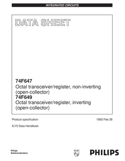 Philips 74F647/74F649 Octal Transceiver/Register Datasheet - cover page