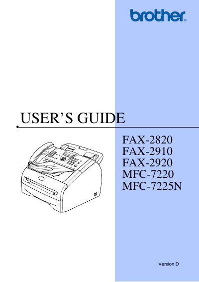 Brother FAX-2820/2910/2920 MFC-7220/7225N User's Guide - cover page