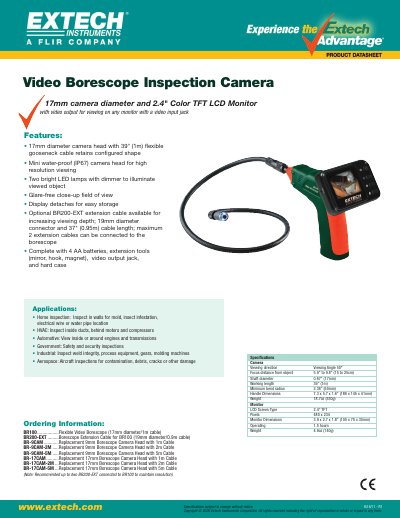 EXTECH BR100 Flexible Video Borescope Product Leaflet - cover page