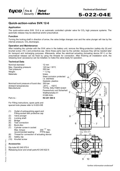 Total Walther SVK 12-6 Quick-action-valve Technical Data Sheet - cover page