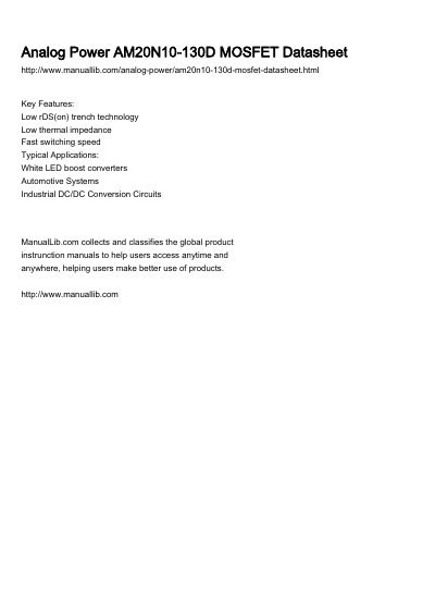 Analog Power AM20N10-130D MOSFET Datasheet - cover page