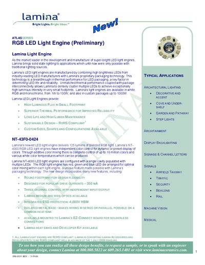 Lamina ATLAS RGB LED Light Engine Preliminary Datasheet - cover page