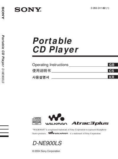 Sony D-NE900LS Portable CD Player Operating Instructions