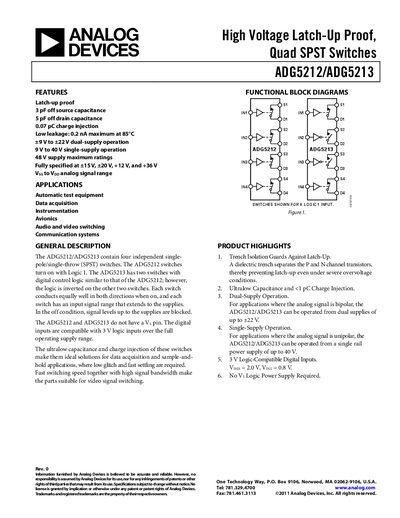 Analog Devices ADG5212/ADG5213 Datasheet - cover page