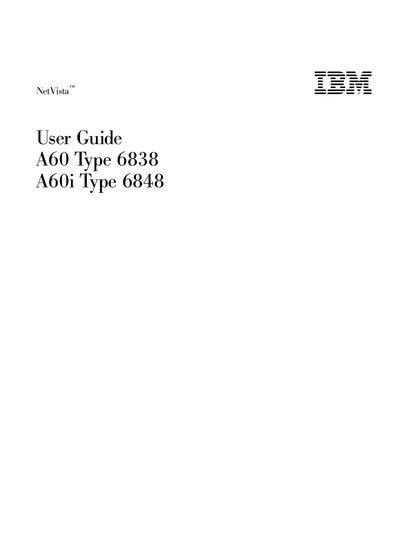 IBM A60 Type 6838 and A60i Type 6848 User Guide - cover page