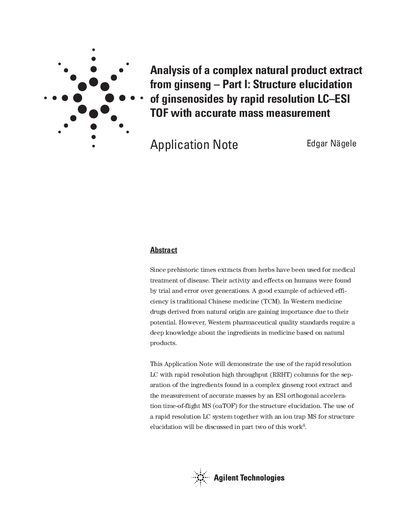 Agilent 1200/6200 Series Application Note: Structure Elucidation of Ginsenosides - cover page