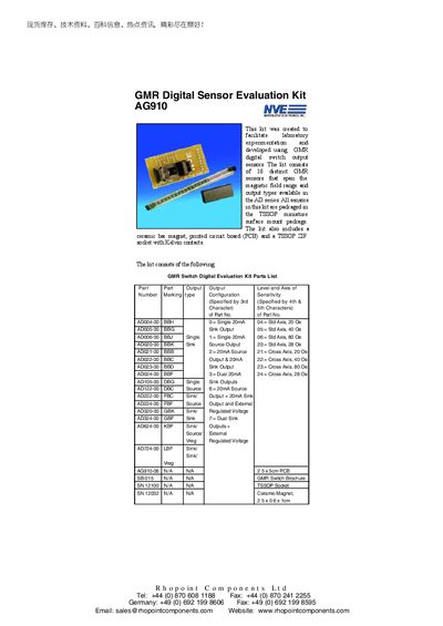 NVE AG910 GMR Digital Sensor Evaluation Kit Manual - cover page