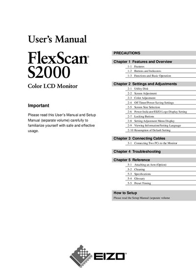 EIZO FlexScan S2000 Color LCD Monitor User Manual - cover page