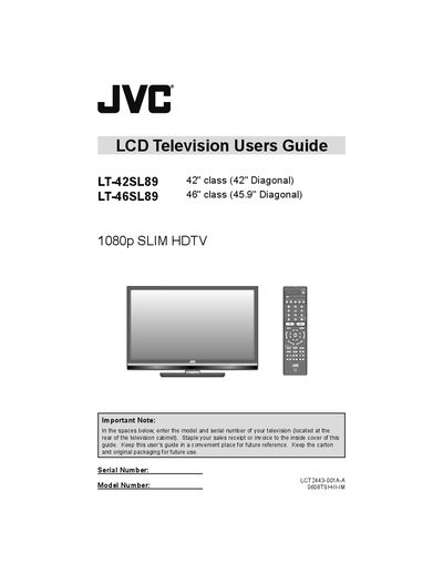 JVC LT-42SL89 / LT-46SL89 1080p Slim HDTV User Guide - cover page
